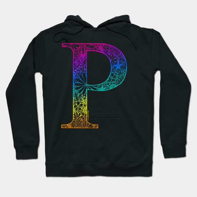 Floral Letter Capital P Rainbow Hoodie by Shaseldine